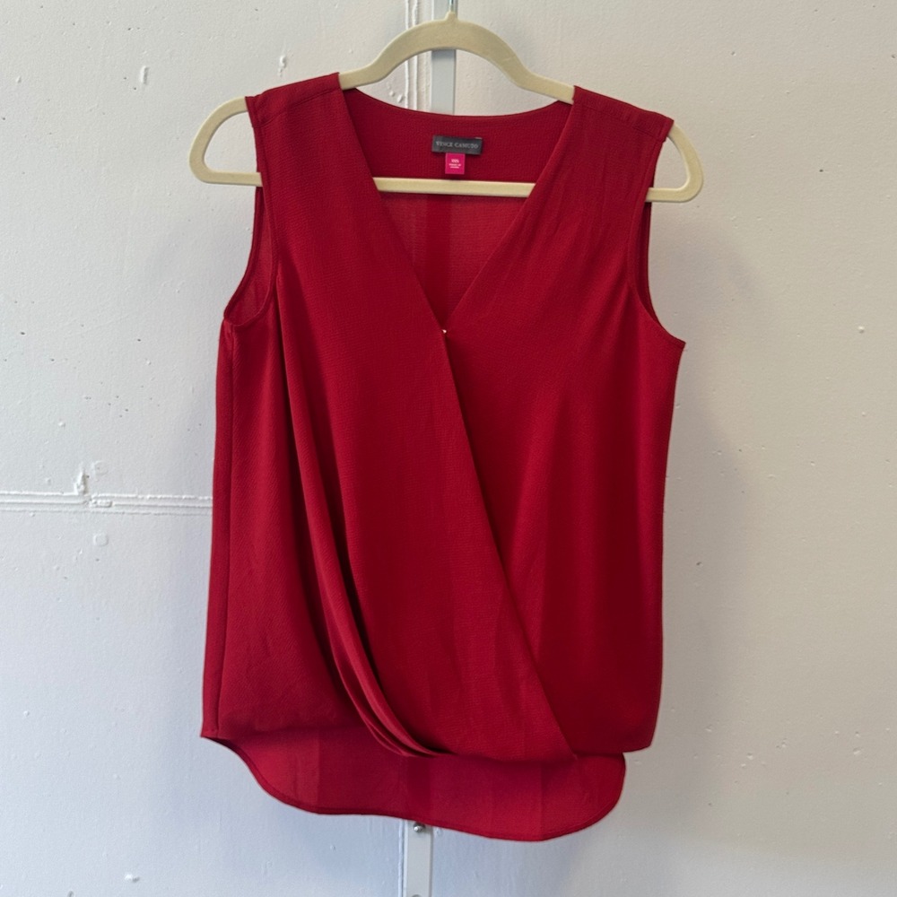 Vince Camuto Red Sleeveless Wrap Front V-Neck Blouse XXS 9159170E